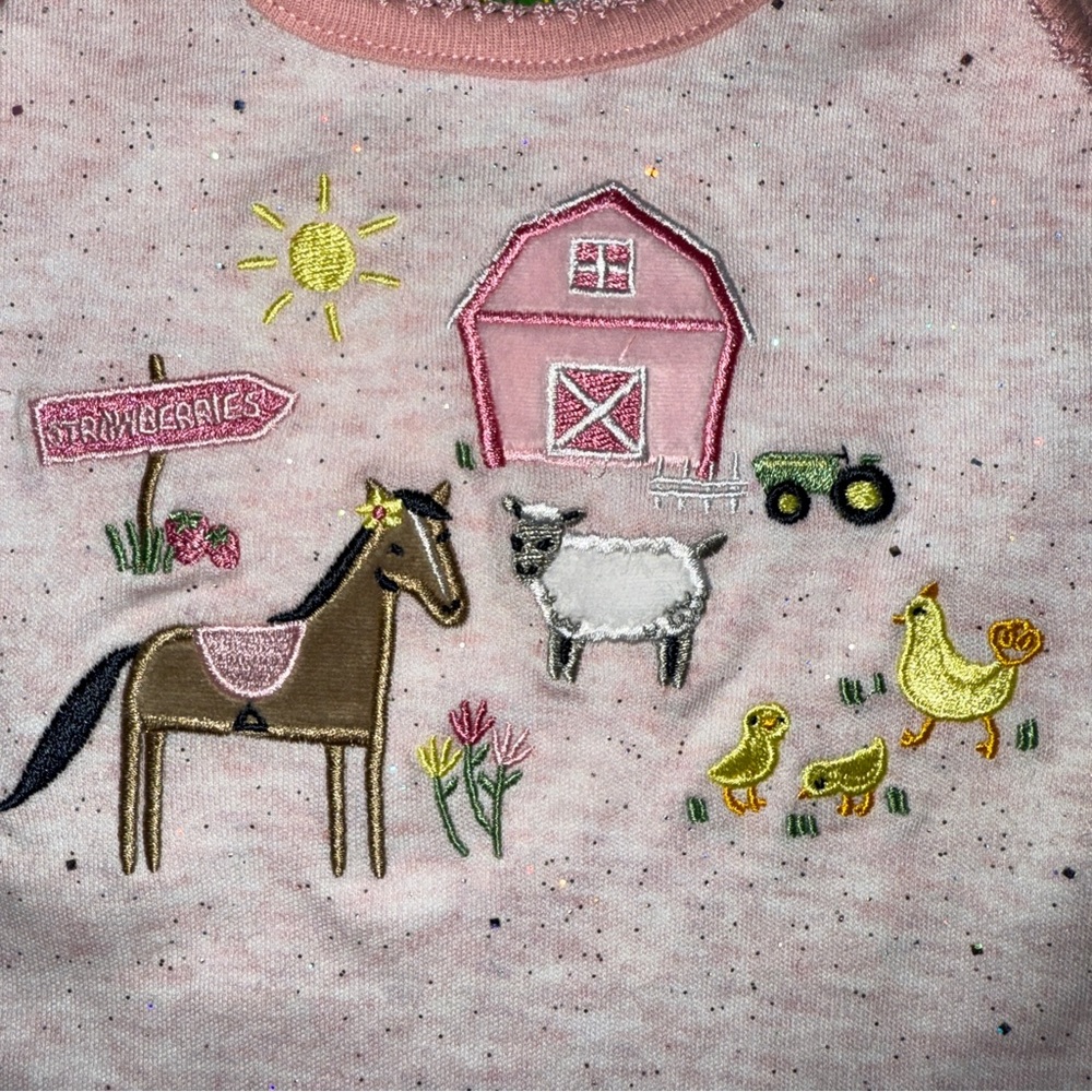 John Deere Pink Sparkle Farm Animal Baby Girl Onesie, 3-6 Months - Picture 3 of 5